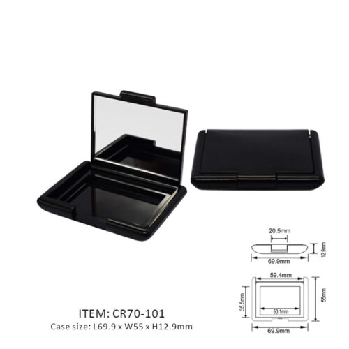 Black Rectangular Makeup Compact Packaging with a mirror on the cap