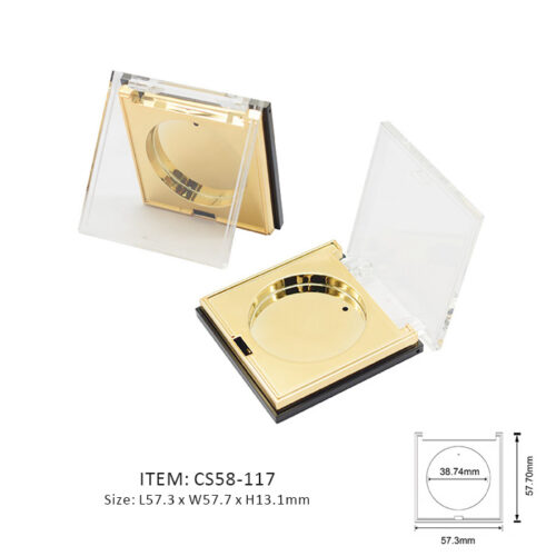 Square Luxury Eyeshadow Compact Case decorated in golden on base and transparent on cap