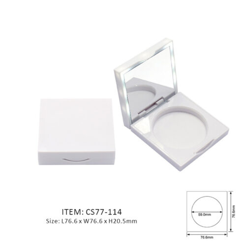 Pure whtie Square Makeup Compact with LED installed with a mirror on the cap