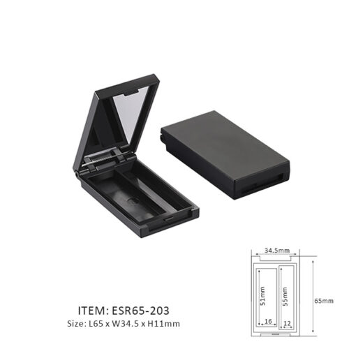 Dark Rectangular Eyeshadow Case with two sections inside and a mirror on the cap