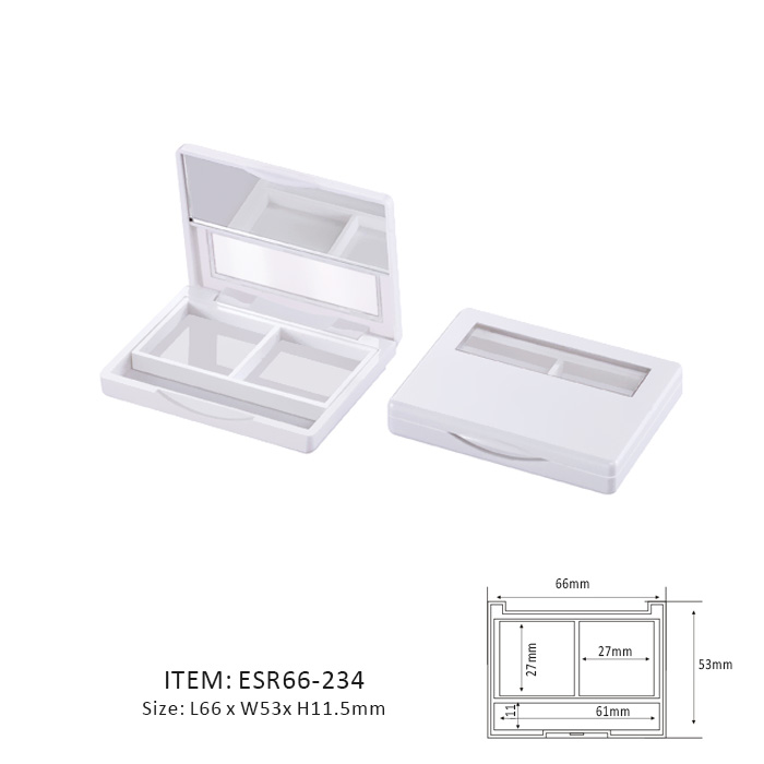 White Eyeshadow Case Containing Two Sections and half window and half mirror on the cap