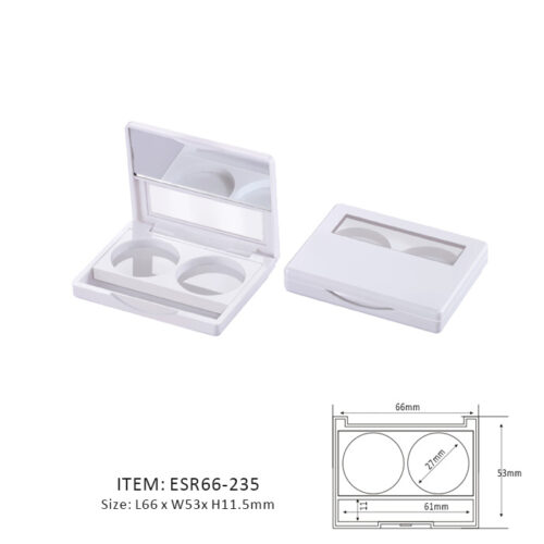 Pure White Eyeshadow Case Containing Two Circular Sections and half window and half mirror on the cap