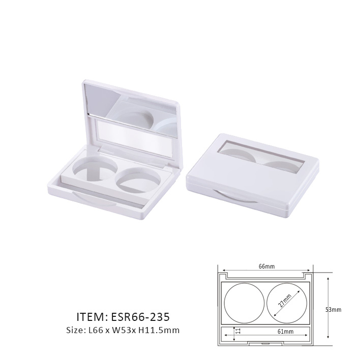 Pure White Eyeshadow Case Containing Two Circular Sections and half window and half mirror on the cap
