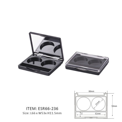 Black Popular Eyeshadow Case containing two circular sections and a mirror or window on the cap