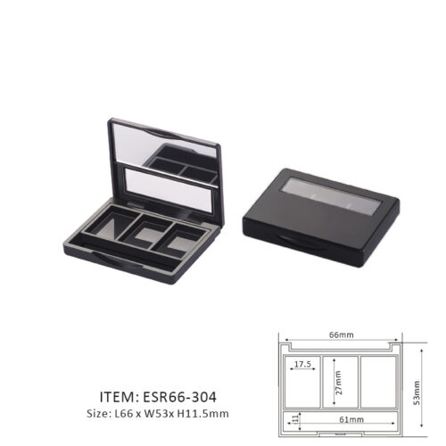 Unique Eyeshadow Palette with three sections and half mirror and half window on the cap