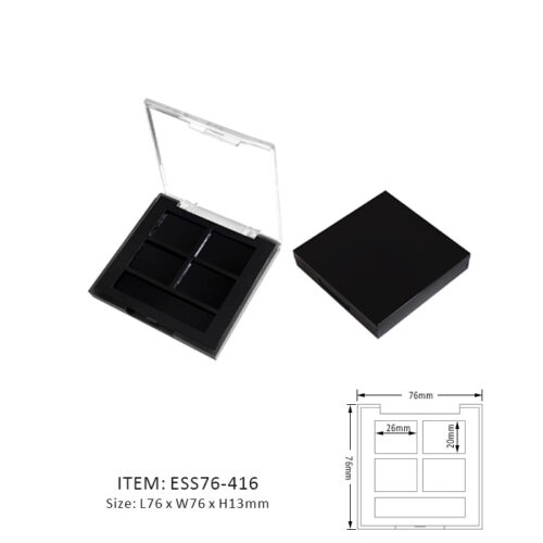 Dark Square Eyeshadow Palette Case Containing Four Rectangular Sections and a transparent cap