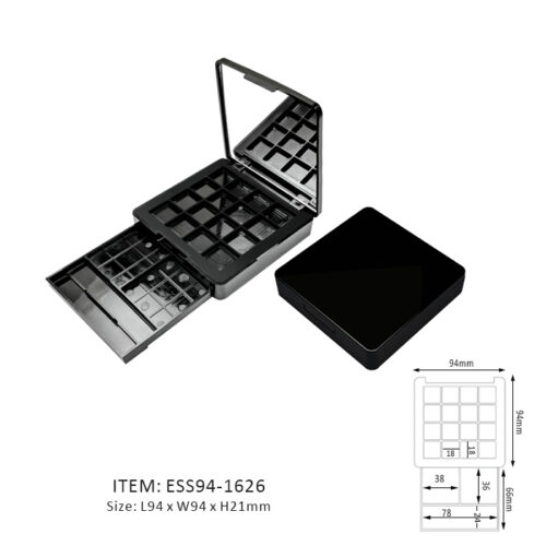 Black Double Layers Eyeshadow Case with an internal drawer and mirror on the cap