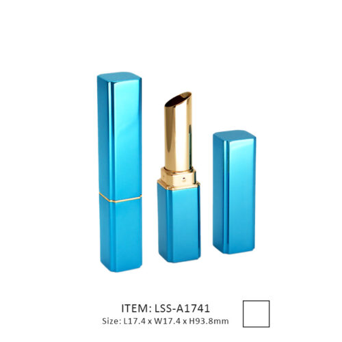 Blue Gradient Square Aluminum Lipstick Case with a golden decoration