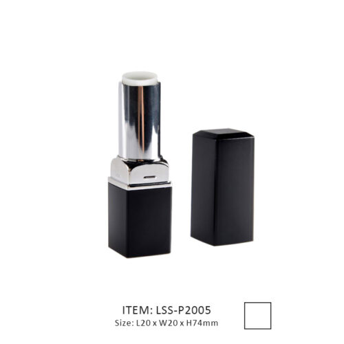Black and silver empty lipstick case in a square shape