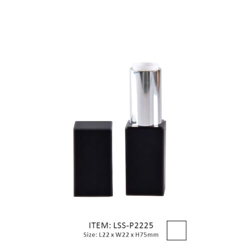 Regular sieze square magnetic lipstick lip balm tubes decorated in black and silver