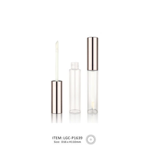 Cylinder Straight Lip Gloss Tube including a metallic lid