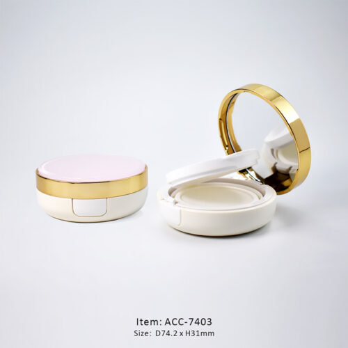 Trendy Air Cushion Compact Case decorated in golden around the cap and installed with a mirror
