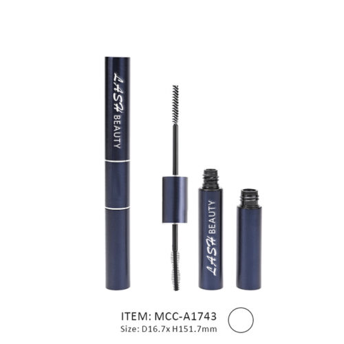 Double-Ended Mascara Tube made in a Navy blue on the tube and cap