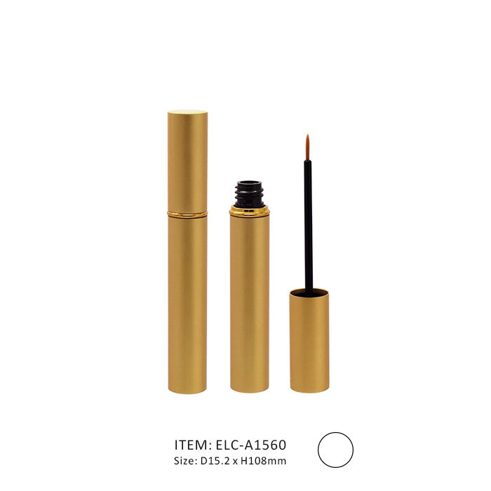 ELC-A1560-Refillable Aluminum Eyeliner Tube - A Refillable Aluminum Eyeliner Tube in Golden Color with Installed Brush