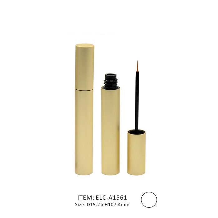 ELC-A1561-Refillable Aluminum Eyeliner Tube - B Refillable Aluminum Eyeliner Tube in Light Golden Color with an Installed Brush