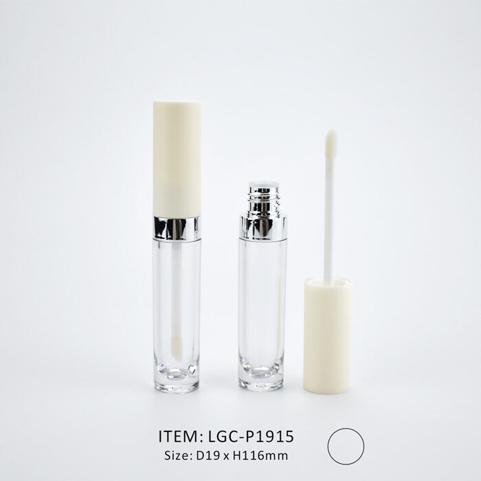 LGC-P1915-Slim Lip Gloss Tube with Shoulder - B Slim Lip Gloss Tube with Shoulder with a decorated ivory cap
