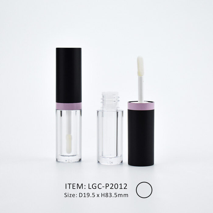 LGC-P2012-Chubby Lip Gloss Tube - A Chubby Lip Gloss Tube in a Long length including a black cap and purple decoration