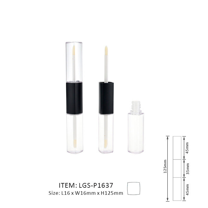 LGS-P1637-Double-End-Lip-Gloss-Tube Double End Lip Gloss Tube installed with two applicators