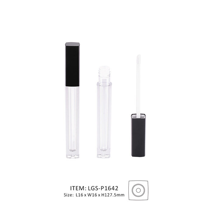 LGS-P1642 square lip gloss tube color cosmetic bottle empty square lip gloss bottle from rayuen beauty with a black cap