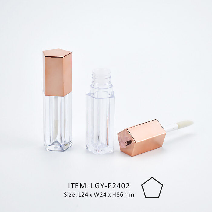 Luxury Pentagon Lip Gloss Tube with a decorated rose gold cap