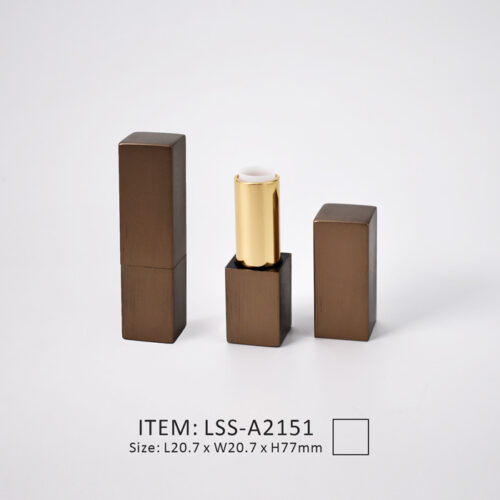 brown magnetic lipstick tube with aluminum brushed texture