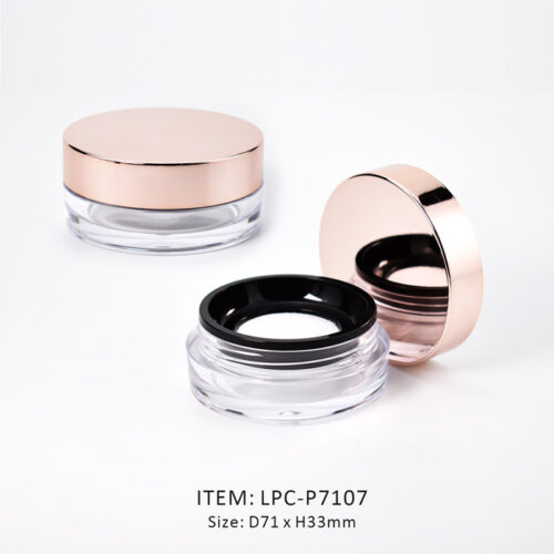 rose gold cap circular loose powder jar with soft sifter
