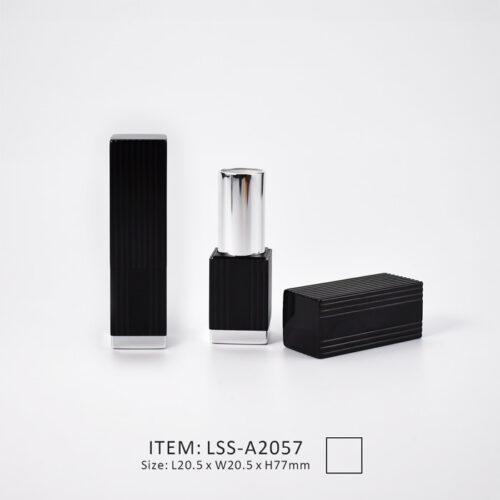 ribbed aluminum lipstick tube dark with aluminum bottom