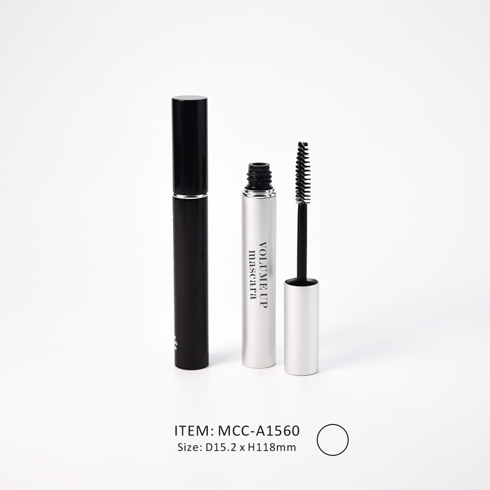 MCC-A1560-Empty Circular Aluminum Mascara Tube Silver Shoulder plastic aluminum mascara tube in circular shape with silver shoulder