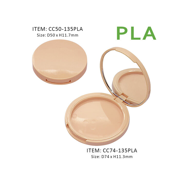 135PLA-Empty-PLA-Biodegradable-Makeup-Compact round emtpy Empty PLA Biodegradable Makeup Compact in orange with mirror inside the top