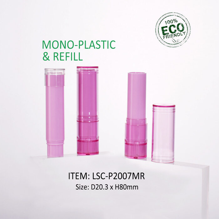 LSC-P2007MR Mono PET Refill Lipstick Tubes Sustainable Makeup Packaging Wholesale & Custom mono-material plastic PET lipstick tubes as sustainable makeup container for wholesale and custom