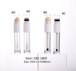 empty double ended plastic bottle with brush or sponge applicator as liquid foundation concealer packaging