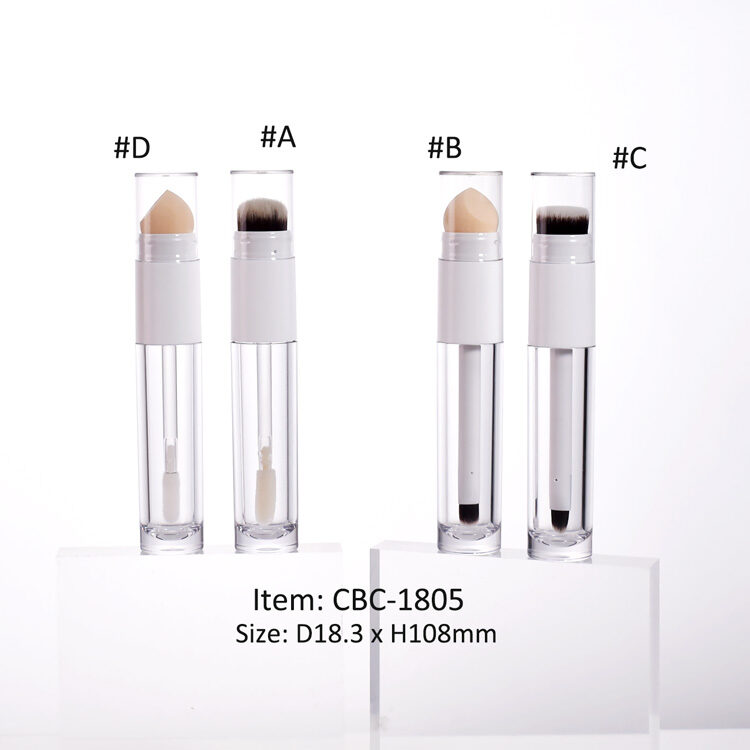 CBC-1805 Dual-Ended Concealer & Foundation Vial mono PET Makeup Packaging tube container empty double ended plastic bottle with brush or sponge applicator as liquid foundation concealer packaging