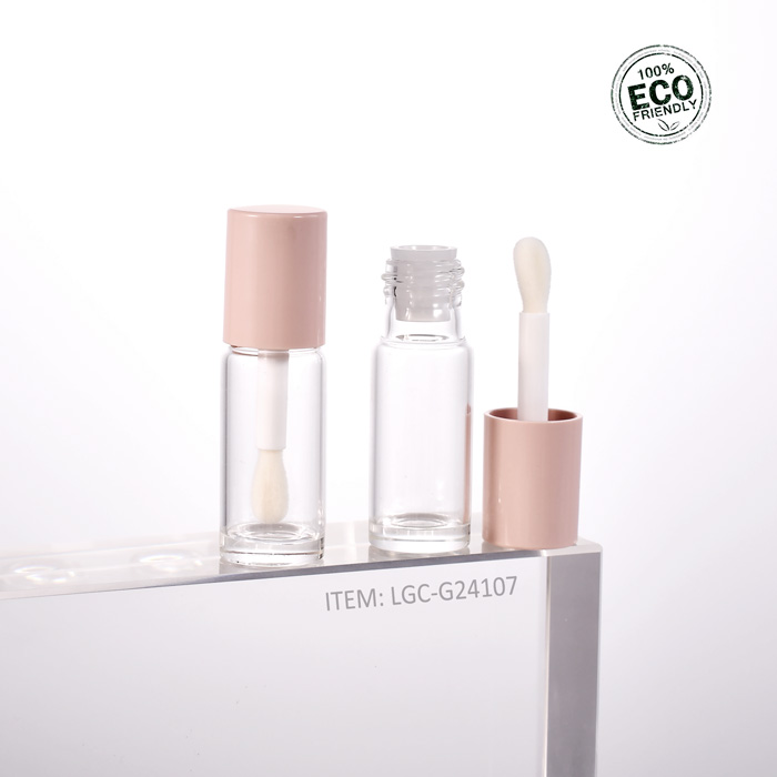 clear glass tube with PP wand and flocked doe foot, as eco-friendly lip gloss packaging
