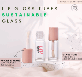 clear empty glass tube with pink cap as sustainable packaging for lip gloss