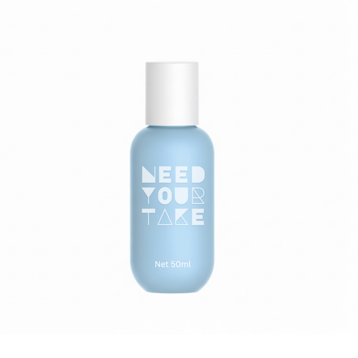 A sleek, blue cosmetic squeeze bottle 50ml in the Boston round style with a precision dropper, presented by a leading HDPE bottles supplier