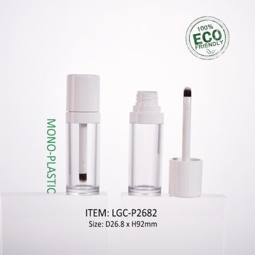 Eco-friendly PET lip gloss tubes with brush empty concealer container in thick-wall clear round design