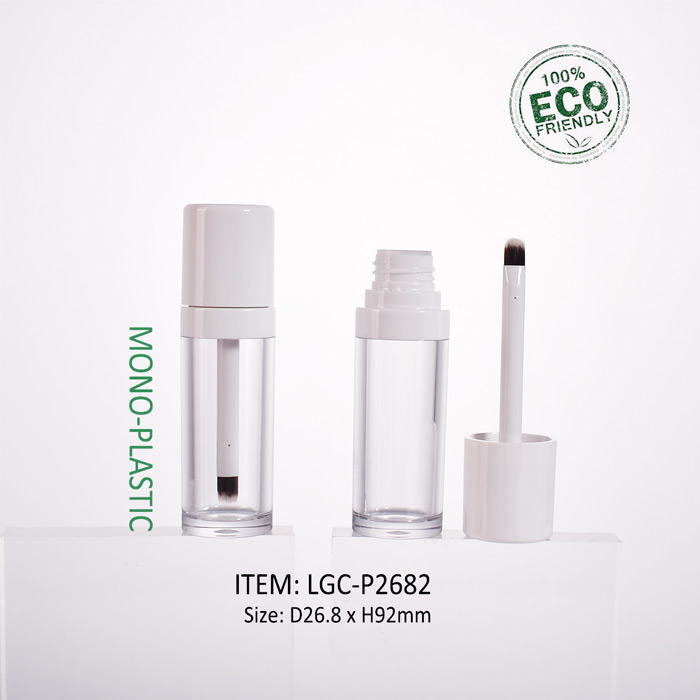 Eco-friendly PET lip gloss tubes with brush empty concealer container in thick-wall clear round design