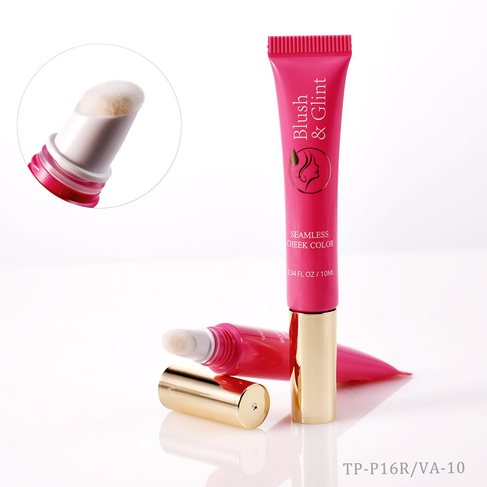 D16 flocked applicator cosmetic tubes with airless valve system for liquid blush, concealer, and multi-use makeup packaging