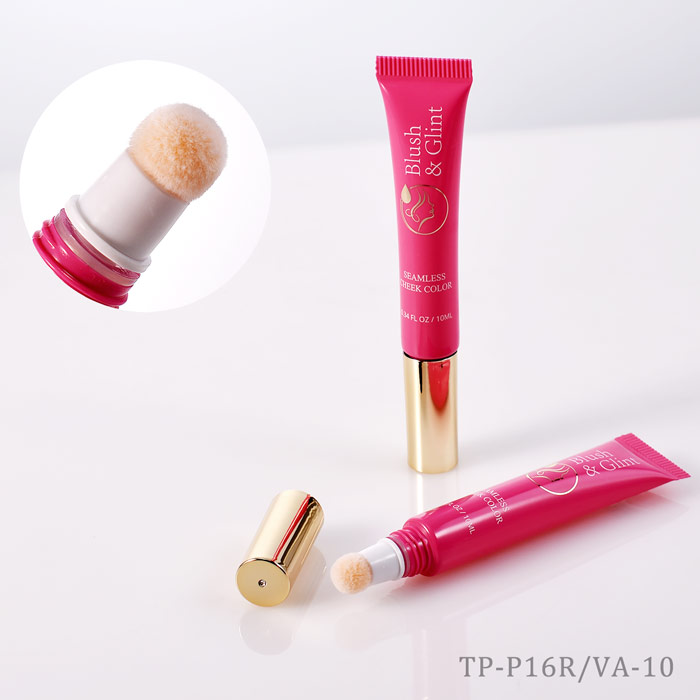 Sponge applicator cosmetic tubes squeezable with no-drip valve design for liquid blush and concealer packaging