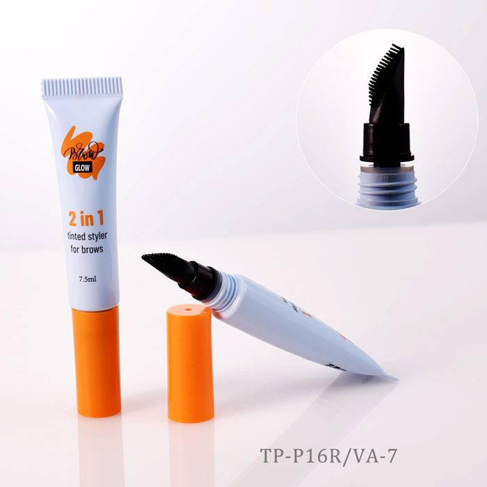 D16 brow brush cosmetic tubes with airless valve system for brow gel and brow styling packaging.