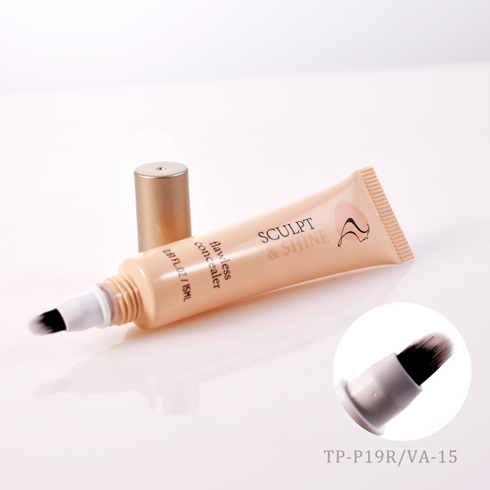 No Drip airless cosmetic tubes with built-in brush applicator for clean and controlled makeup application