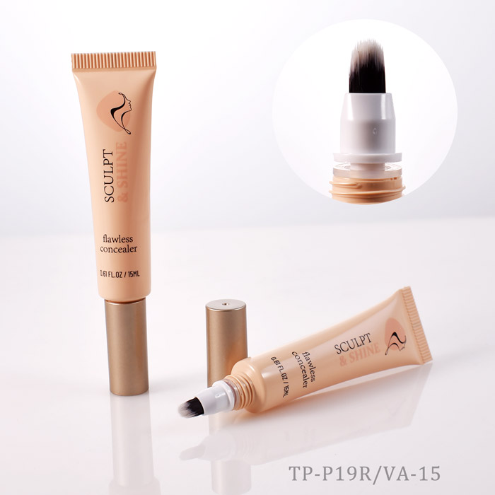 D19 airless cosmetic tubes with brush applicator for liquid concealer, blush, and foundation packaging