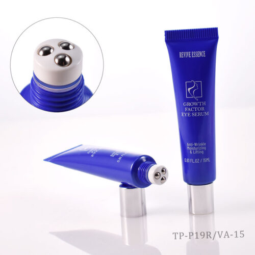 No-drip valve cosmetic tubes with three stainless steel roller balls for precise eye serum and cream application