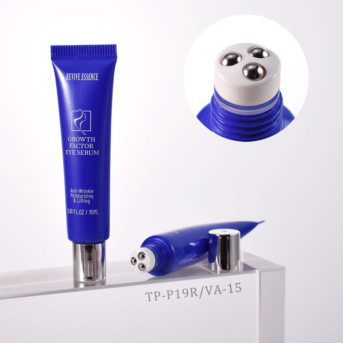 Airless 3 roller ball tubes with PE squeezable body and stainless steel massage applicator for eye care products