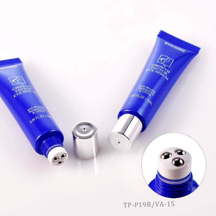D19mm blue roller ball cosmetic tubes for eye serum and eye cream packaging with stainless steel applicator