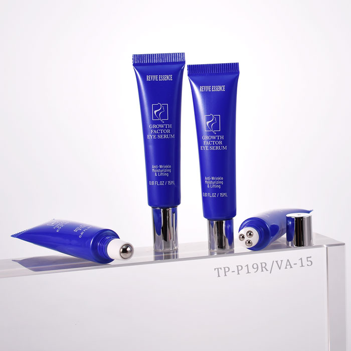 No-drip airless cosmetic tubes with stainless steel roller ball applicator for eye care products