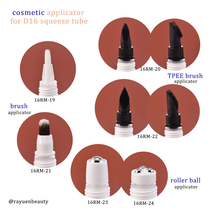 brush cosmetic applicator and roller ball applicator for cosmetic tubes