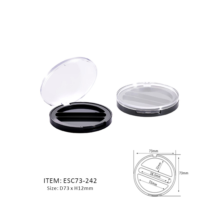 Circular Single Eyeshadow Case Containing Two Sections and a tranparent cap