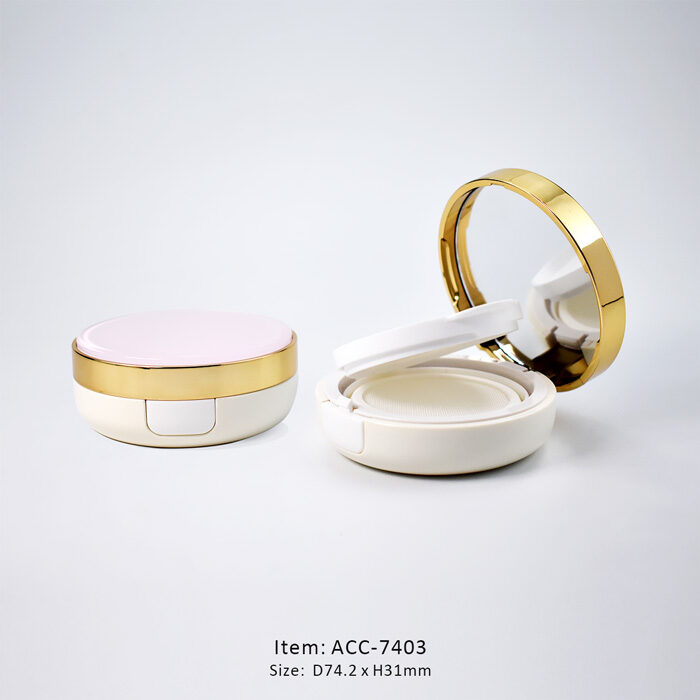 Trendy Air Cushion Compact Case decorated in golden around the cap and installed with a mirror