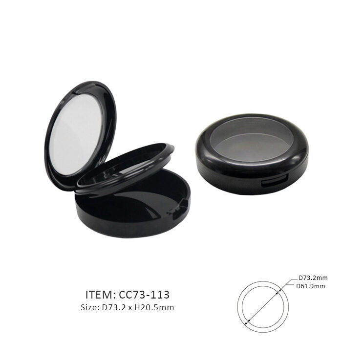 Stylish Circular Compact including two layers and installed with a miror or transparent window on cap